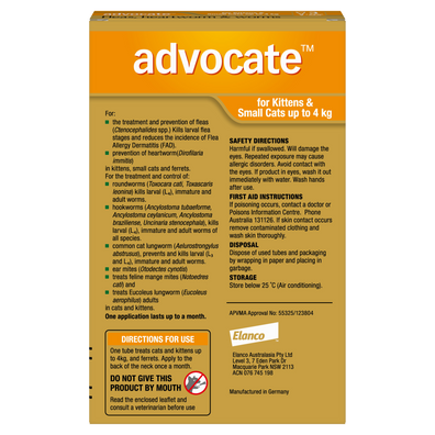 ADVOCATE Flea & Worming For Small Cats and Kittens Orange 0-4Kg