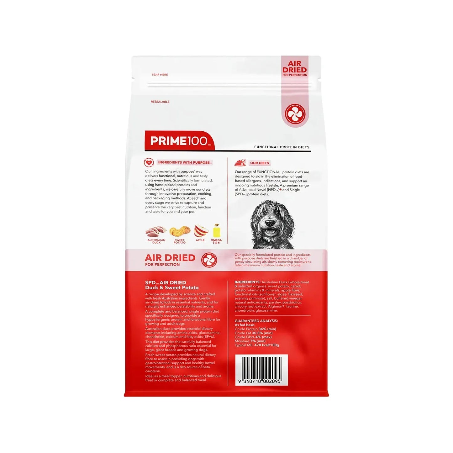 Prime100 Dog Dry Food - SPD™ Air Dried Duck & Sweet Potato