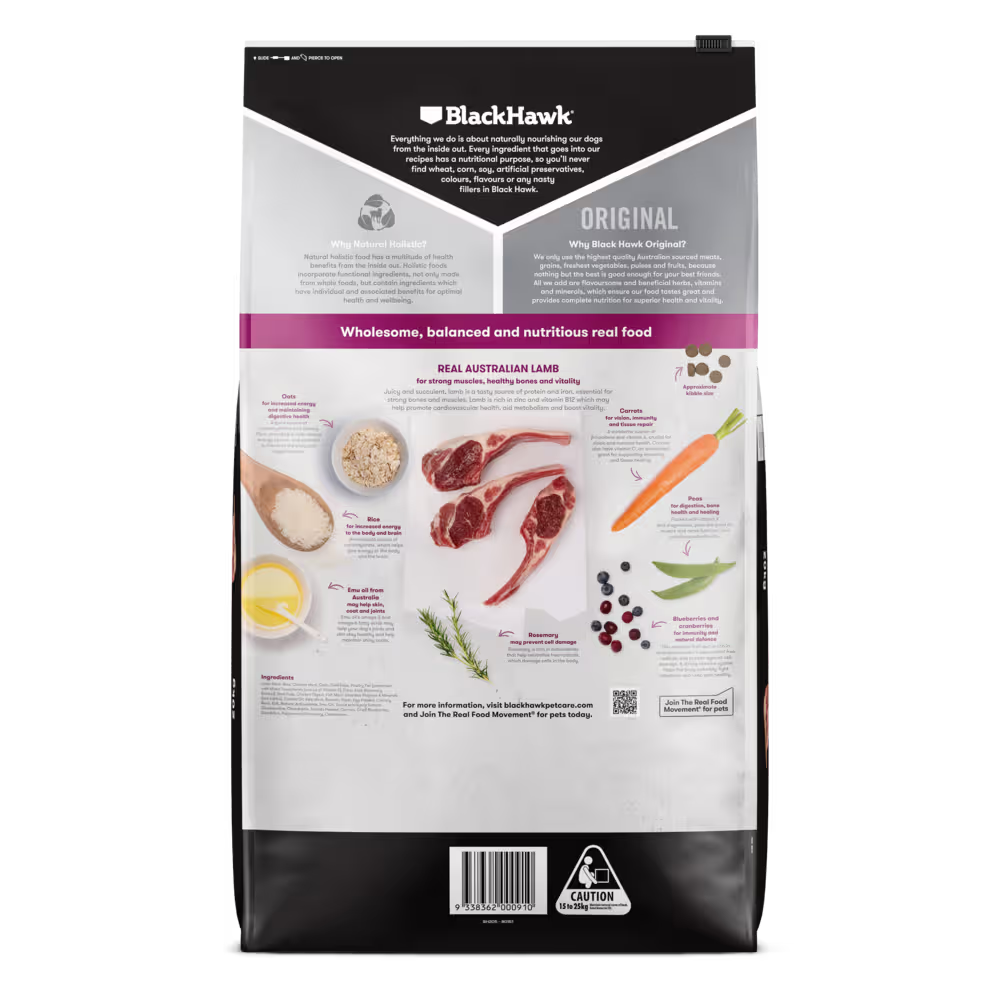 [Tiny Damage on Package] Black Hawk Adult Dog Dry Food Lamb And Rice 10kg