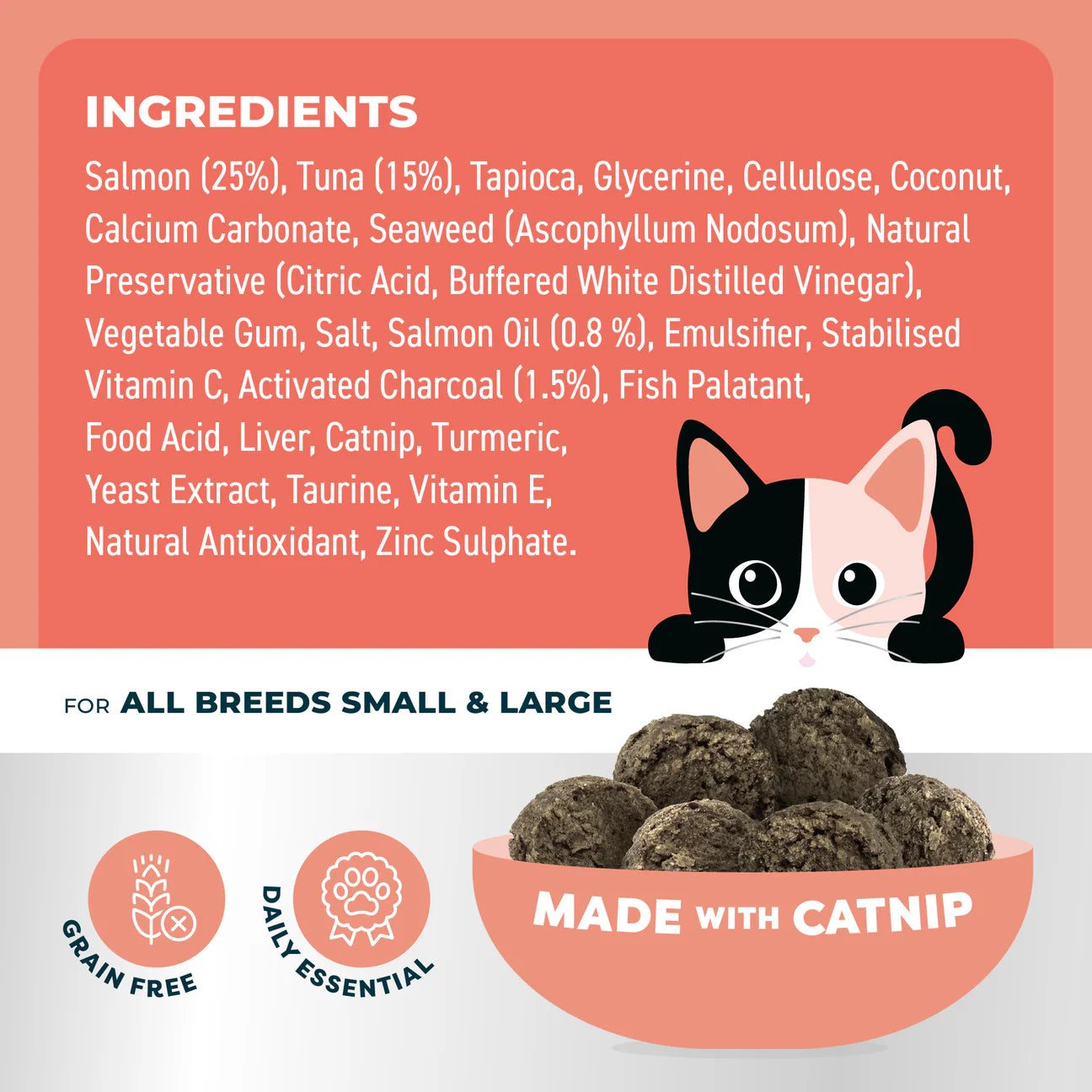 Bell and Bone Adult Cat Dental Bites - Salmon with Charcoal 80g