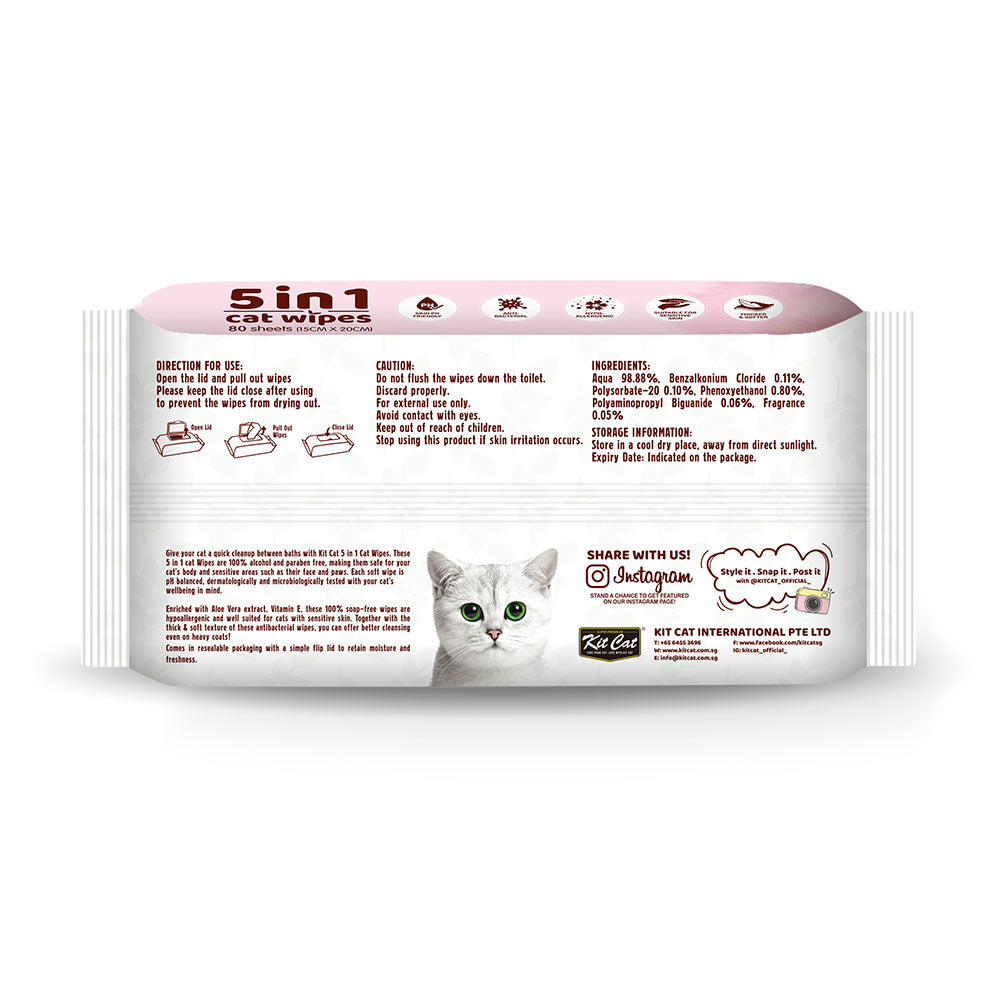 Kit Cat 5 in 1 Cat Wipes 80 Sheets - Cherry Blossom