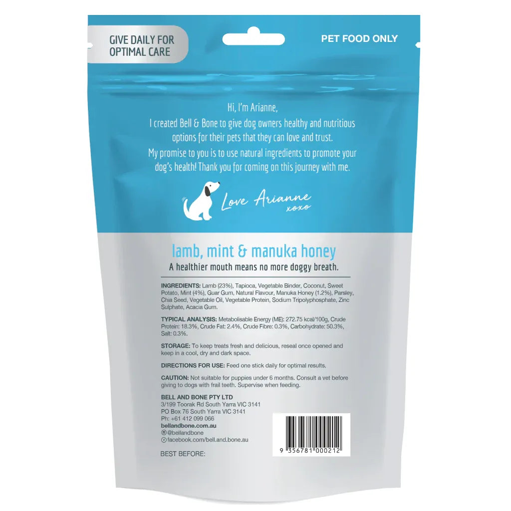 Bell and Bone Dog Dental Sticks - Lamb, Mint and Manuka Honey