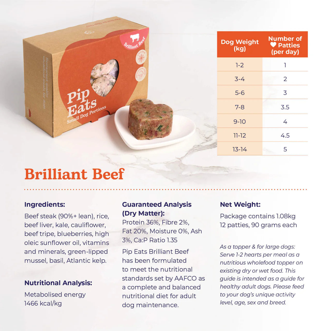 Pip Eats Frozen Raw Dog Food Brilliant Beef 90g x 12