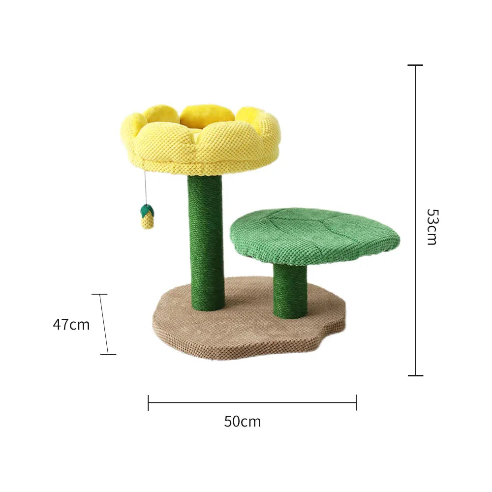 CATIO 2 Level Yellow Camellia Flower Cat Scratching Tree