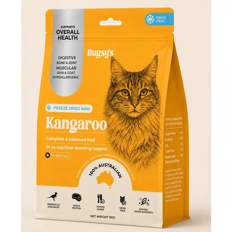 Bugsy's Freeze Dried Complete Diet For Cats Kangaroo 130g