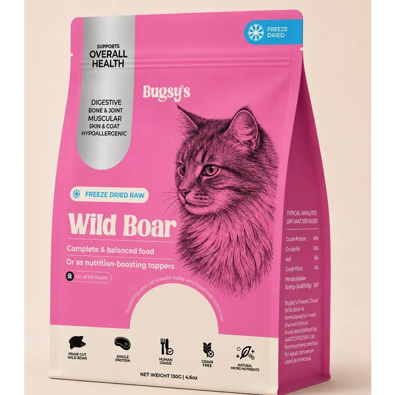 Bugsy's Freeze Dried Complete Diet For Cats Wild Boar 130g