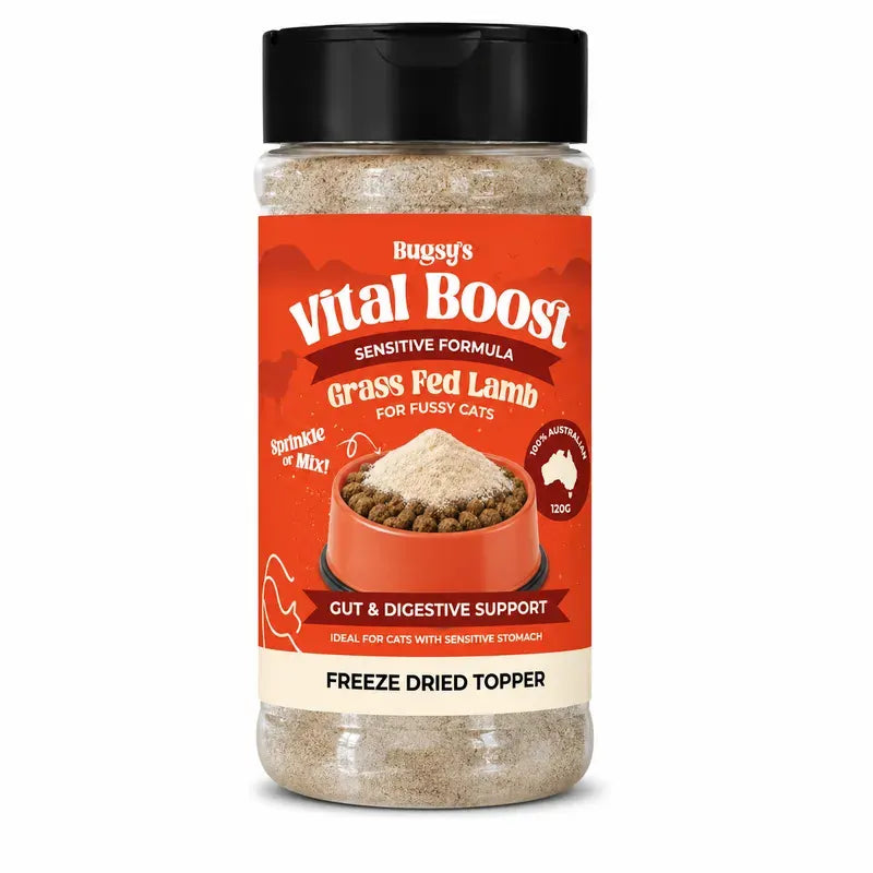 Bugsy's Vital Boost Sensitive Formula Cat Topper - Grass Fed Lamb 120g