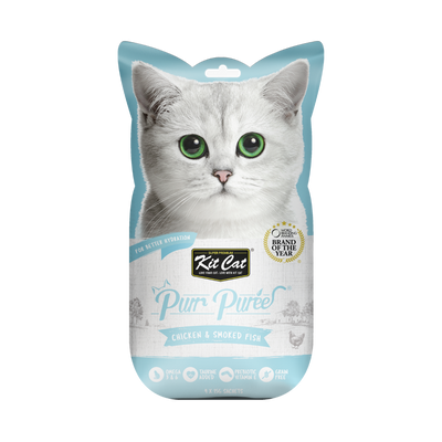 Kit Cat Purr Puree Cat Treat Chicken & Smoked Fish 4x15g