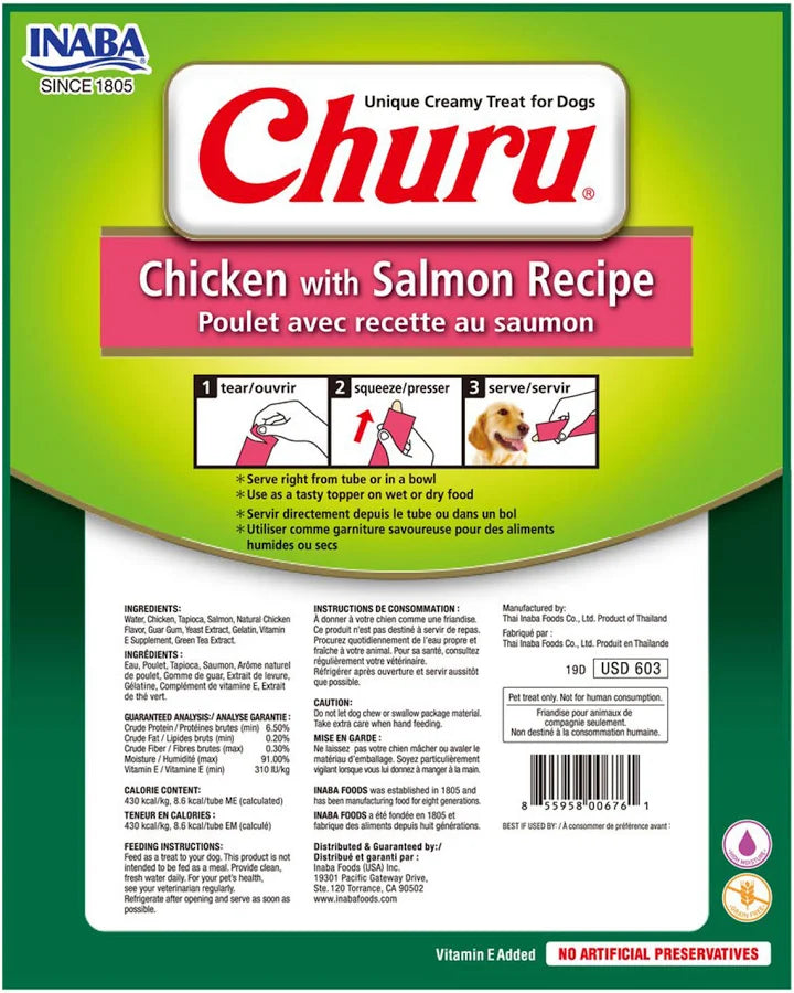 INABA Dog Churu Puree Chicken & Salmon Recipe 160G
