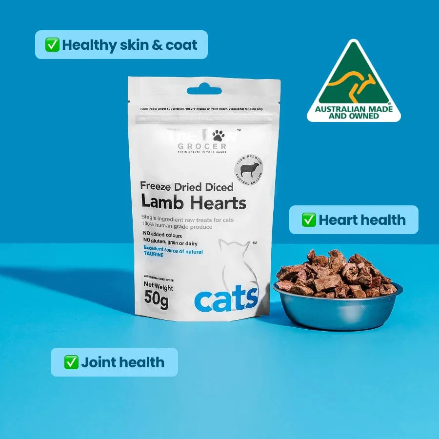 The Paw Grocer - Freeze Dried Diced Lamb Hearts For Cats