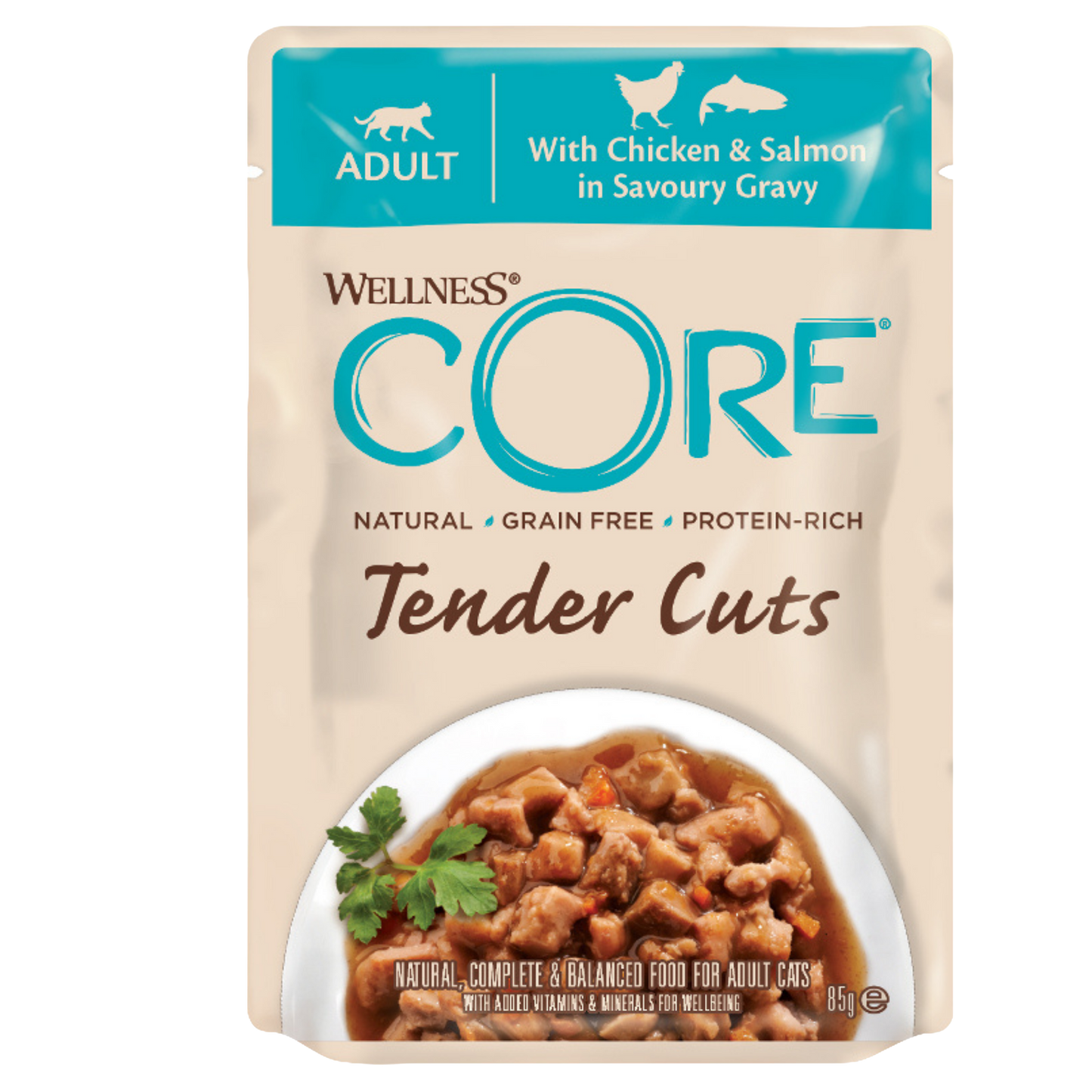 WELLNESS Core Wet Cat Food Tender Cuts With Chicken & Salmon in Savoury Gravy 85g x 8
