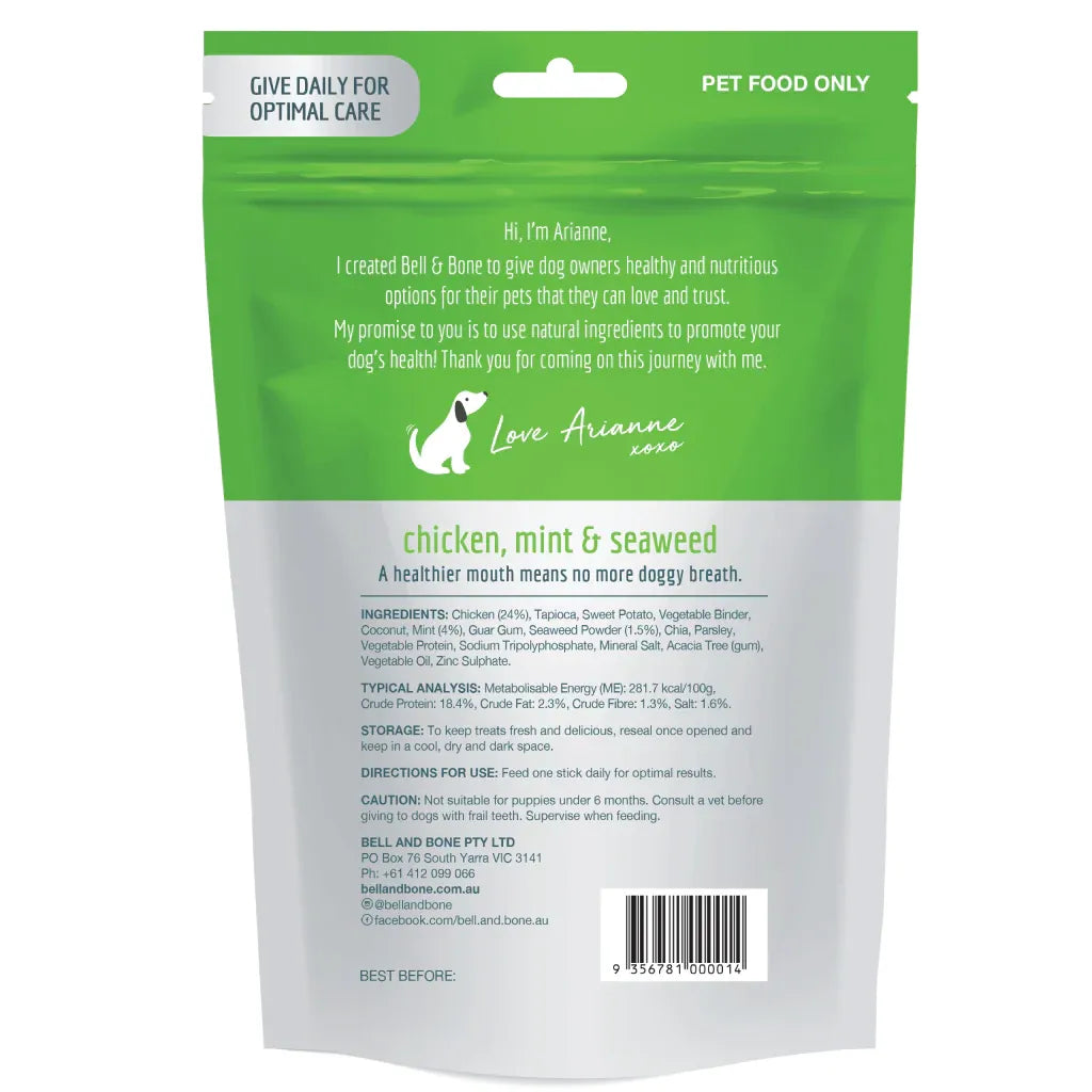 Bell and Bone Dog Dental Sticks - Chicken, Mint and Seaweed