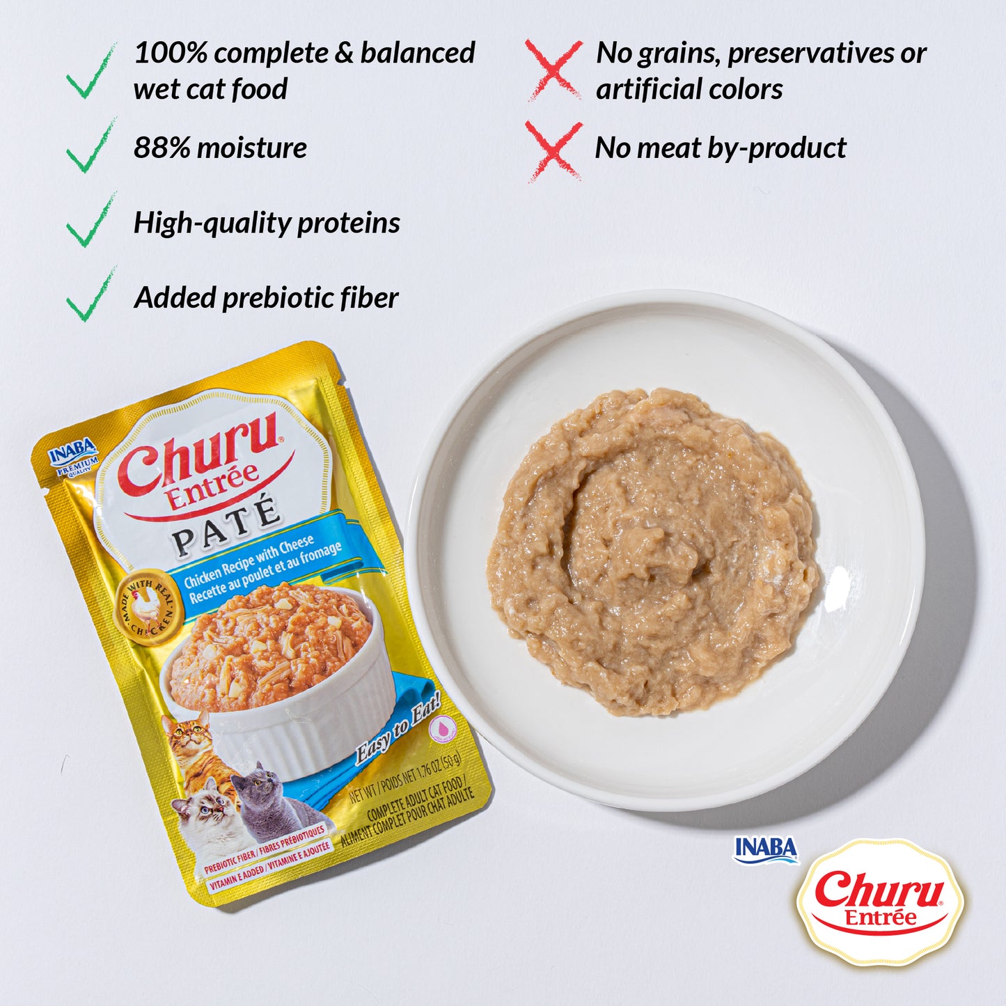 INABA Cat Complete and Balanced Wet Food Churu Entrée Pate Chicken Recipe 50g