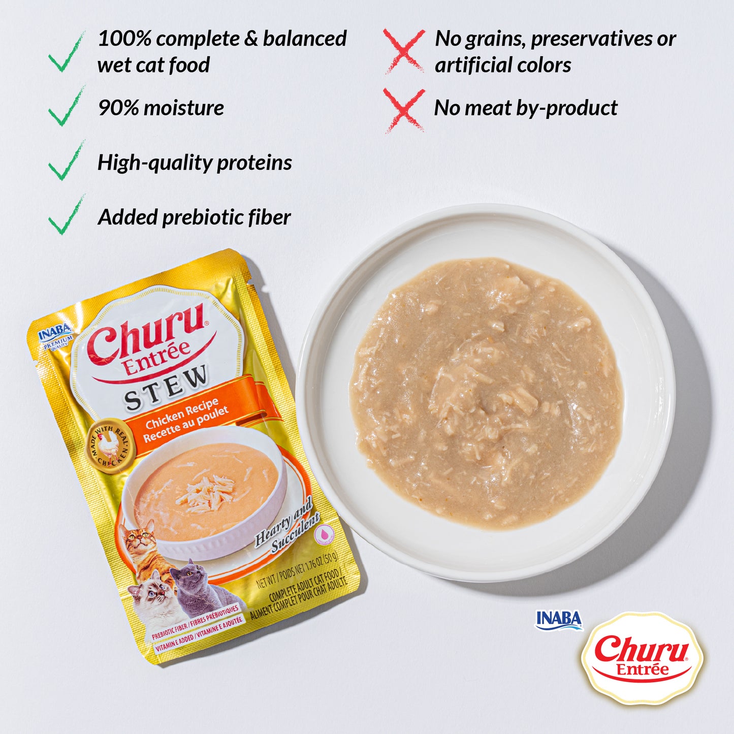 INABA Cat Complete and Balanced Wet Food Churu Entrée Stew Chicken Recipe with Tuna Multi Pack 50g x 6