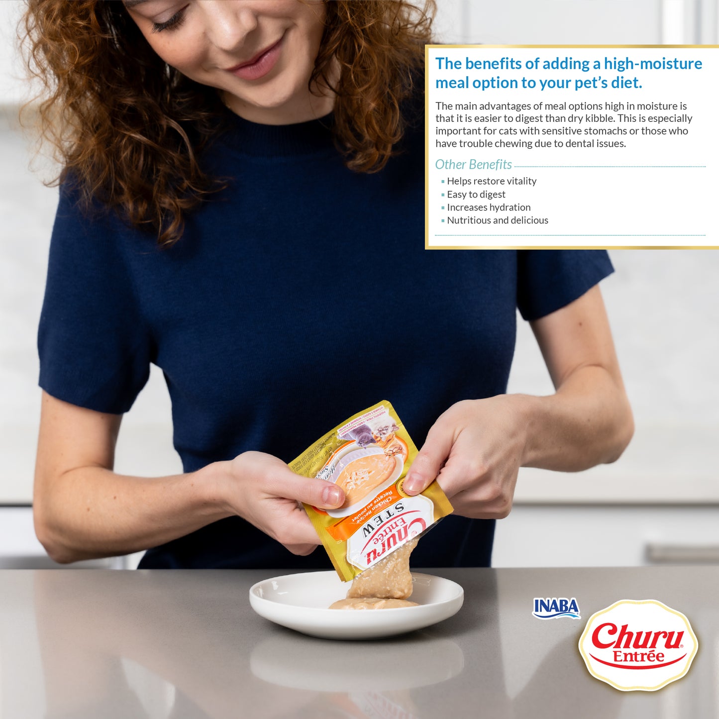 INABA Cat Complete and Balanced Wet Food Churu Entrée Stew Chicken Recipe with Tuna Multi Pack 50g x 6
