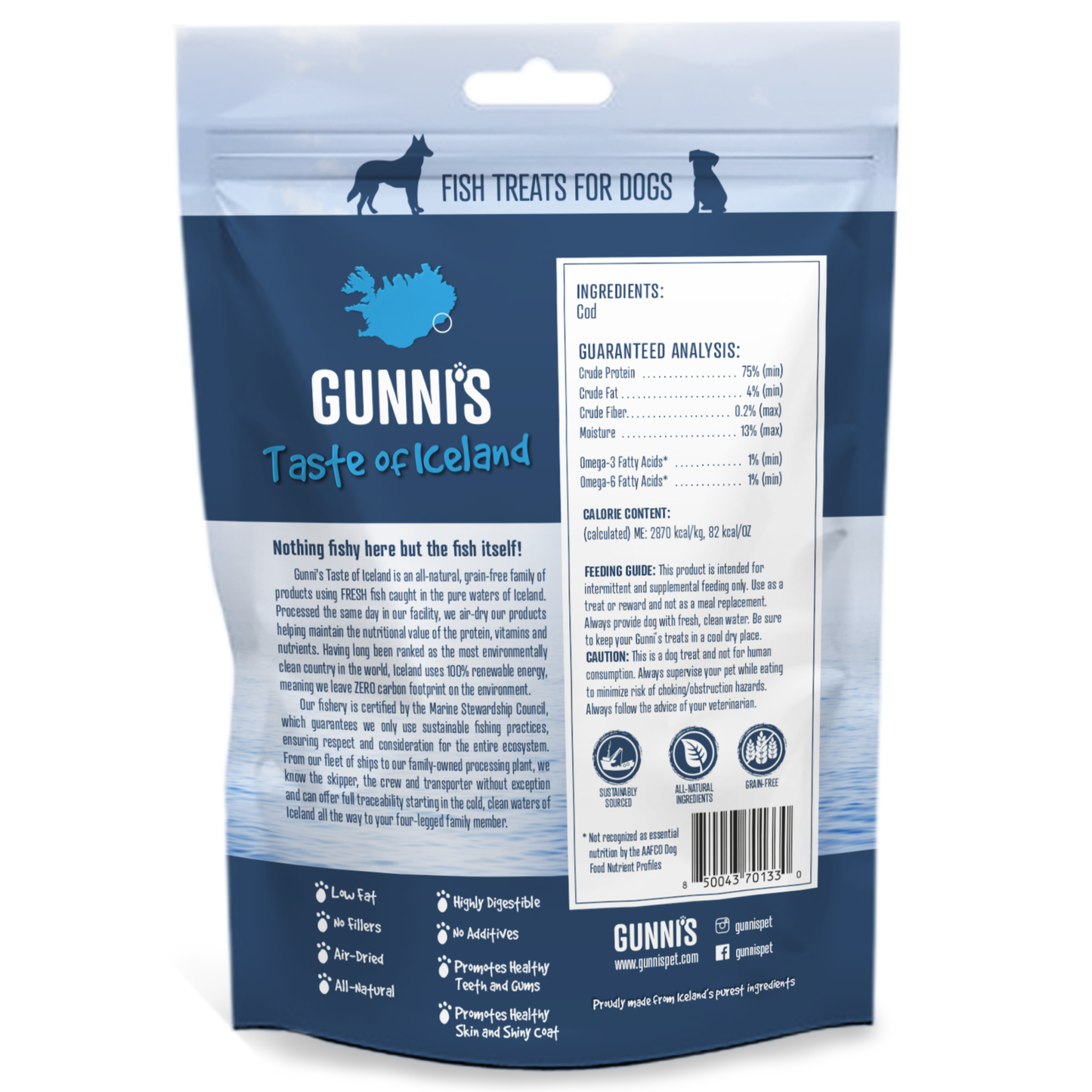 GUNNI'S Cod Chewy Sticks 4" Dog Treats 3Pcs