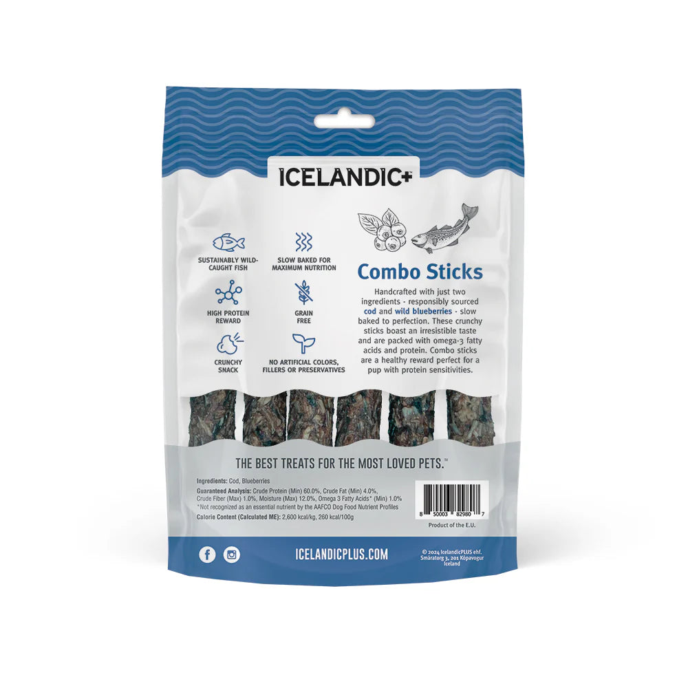 Icelandic+ Dog Treats Cod & Blueberry Combo Sticks 6 Sticks