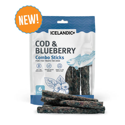 Icelandic+ Dog Treats Cod & Blueberry Combo Sticks 6 Sticks