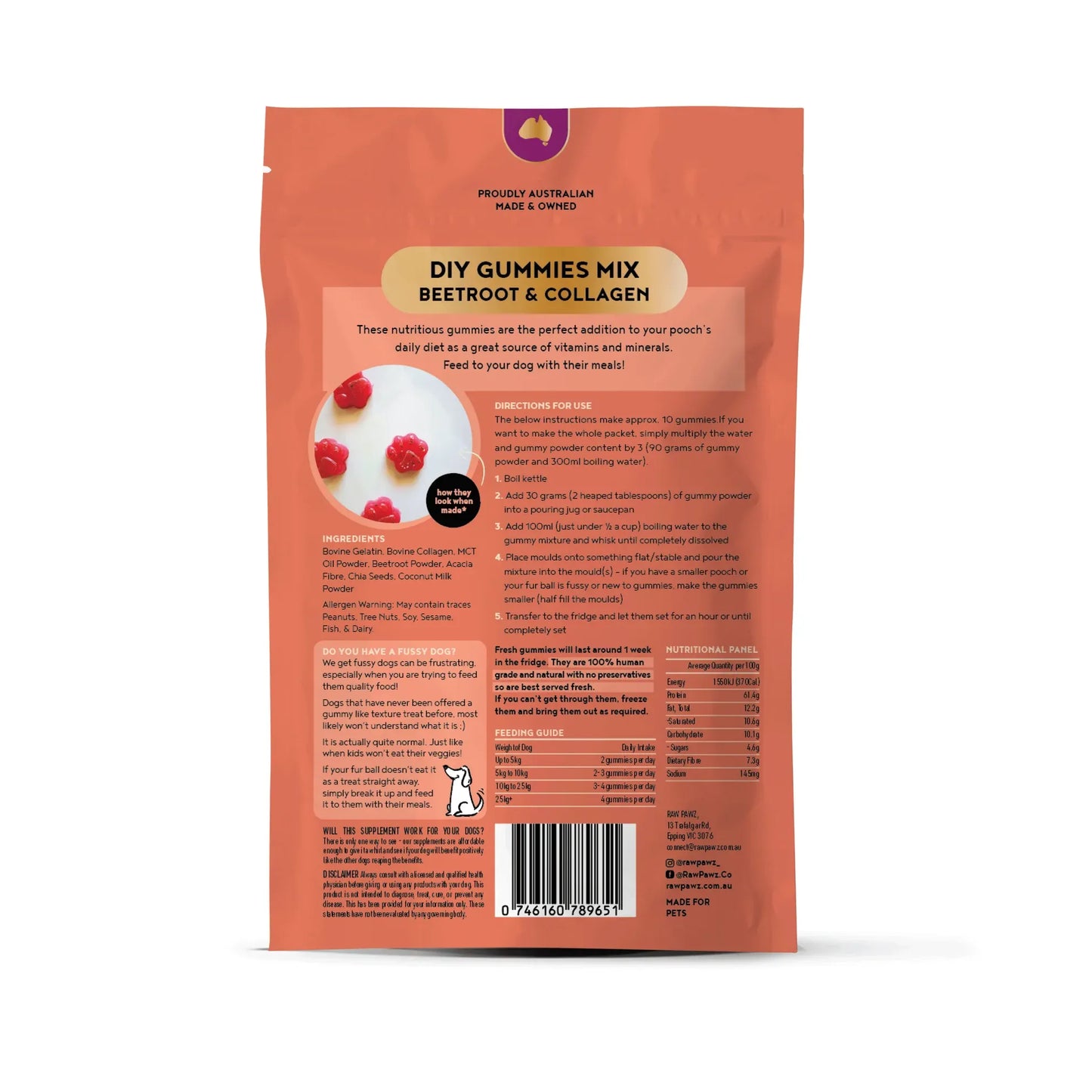 Raw Pawz DIY Gummies Digestion Beetroot & Collagen 90g