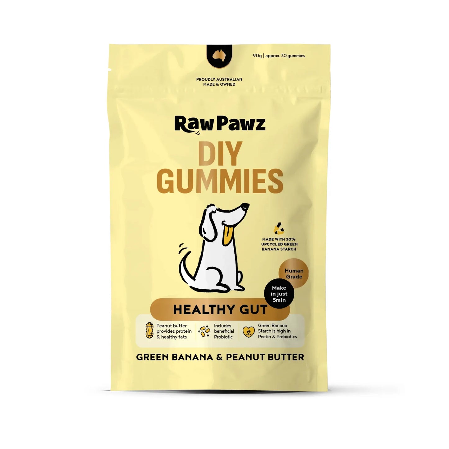 Raw Pawz DIY Gummies Healthy Gut Green Banana & Peanut Butter 90g
