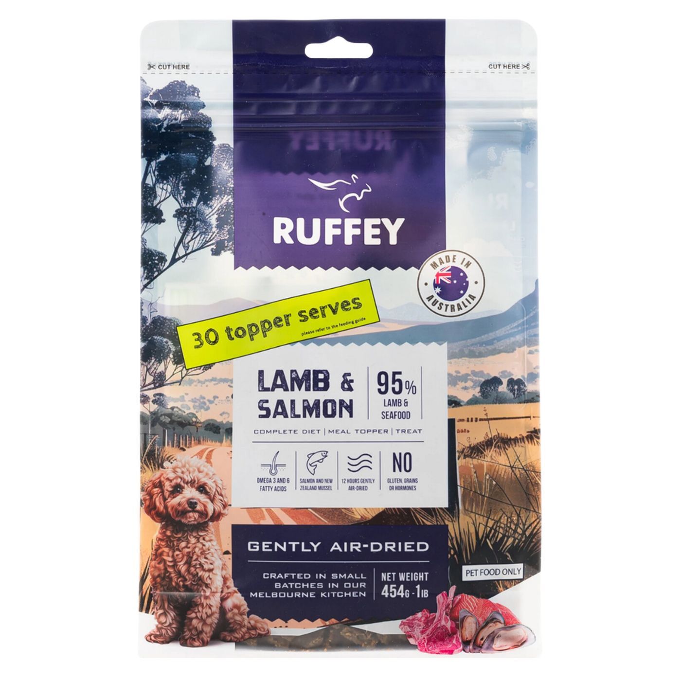 RUFFEY Air-Dried Dog Dry Food Lamb & Salmon 454g