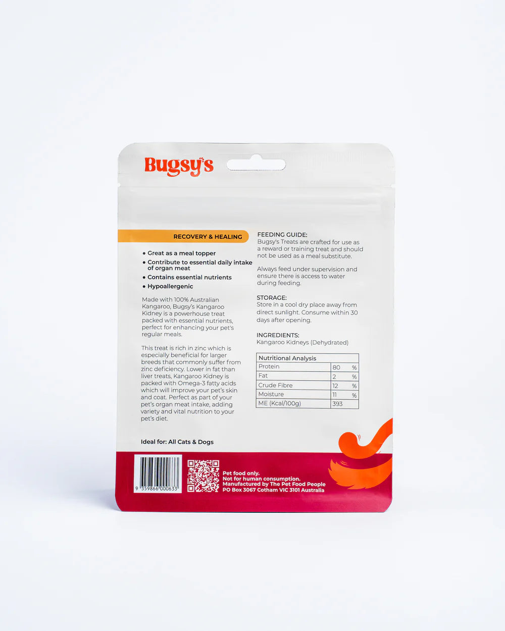Bugsy's Dehydrated Pet Treat - Kangaroo Kidney 100g