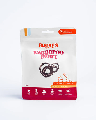Bugsy's Dehydrated Pet Treat - Kangaroo Heart 80g