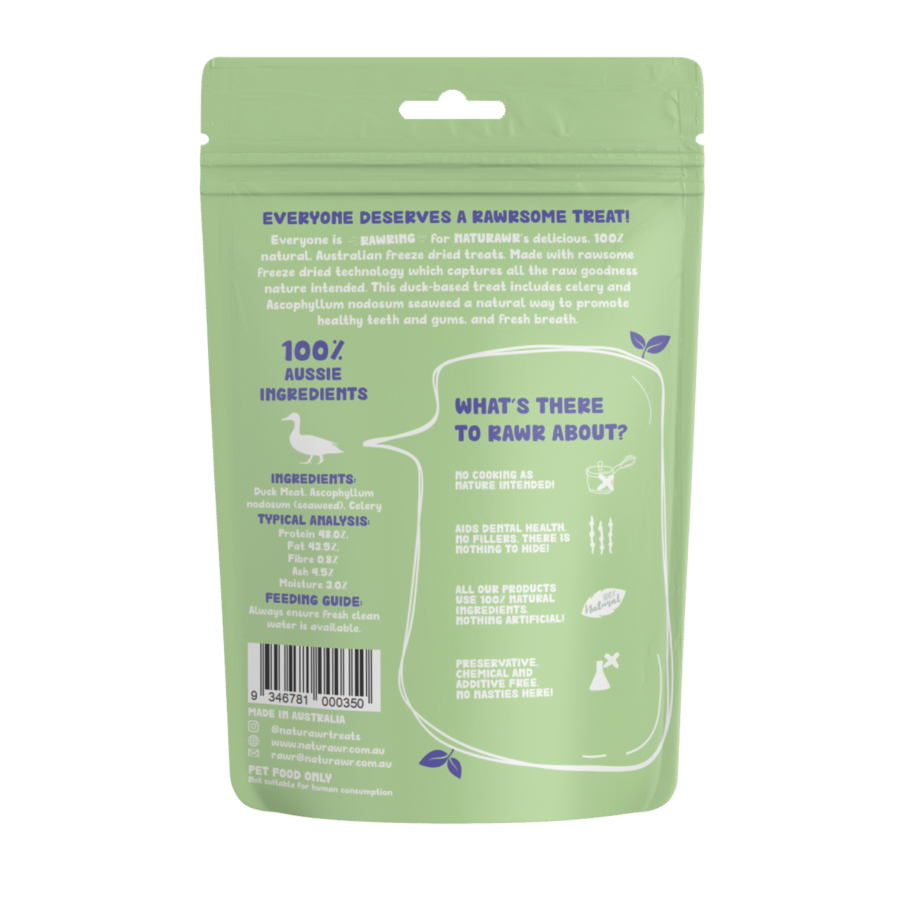 Naturawr Freeze-Dried Dog Treats Dental Ducks 50g