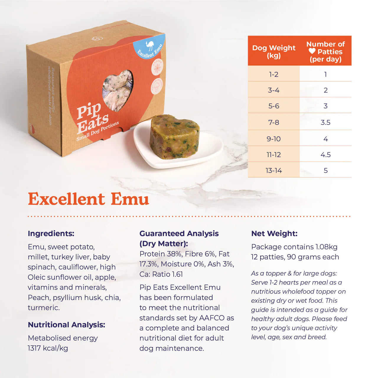 Pip Eats Frozen Raw Dog Food Excellent Emu 90g x 12