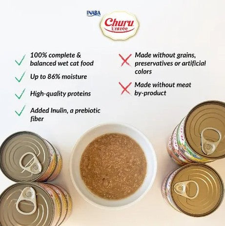 INABA Cat Complete and Balanced Wet Food Churu Entrée Mousse Tuna Recipe Can 85g