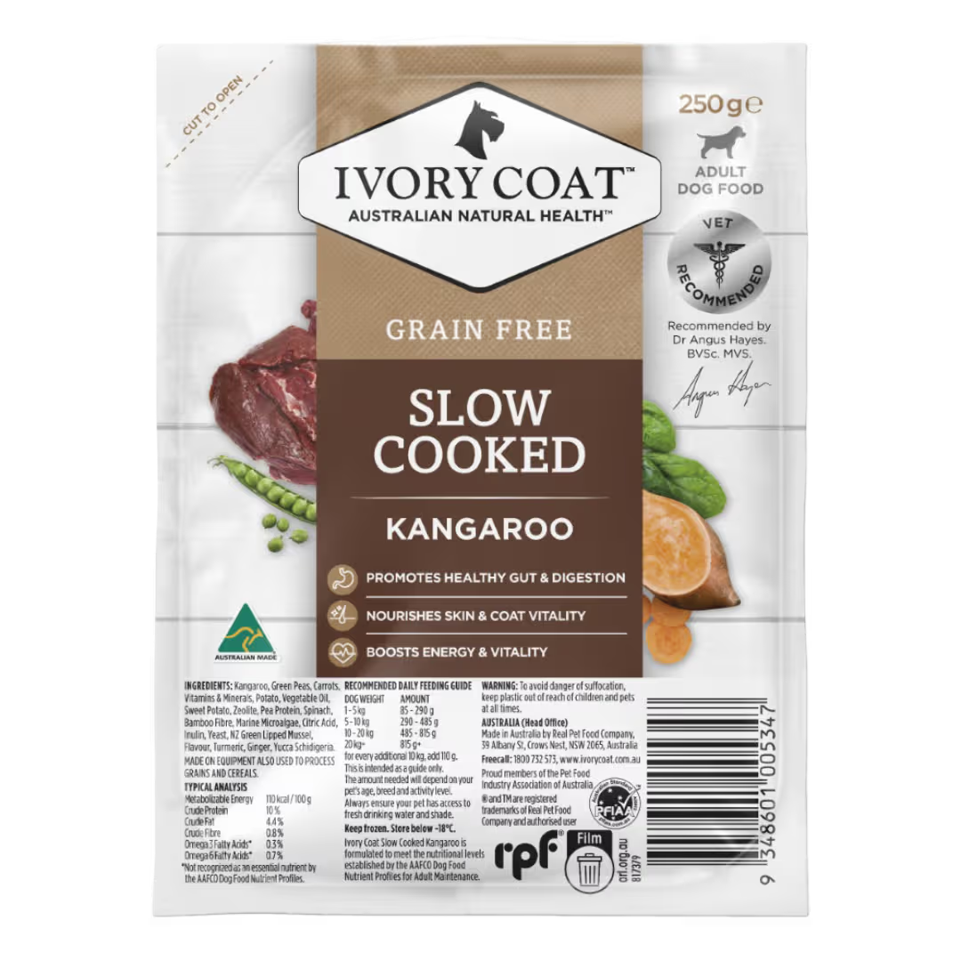Ivory Coat Frozen Raw Dog Food Grain Free Slow Cooked Kangaroo 250g x 6