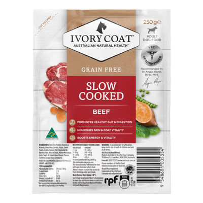 Ivory Coat Frozen Raw Dog Food Grain Free Slow Cooked Beef 250g x 6