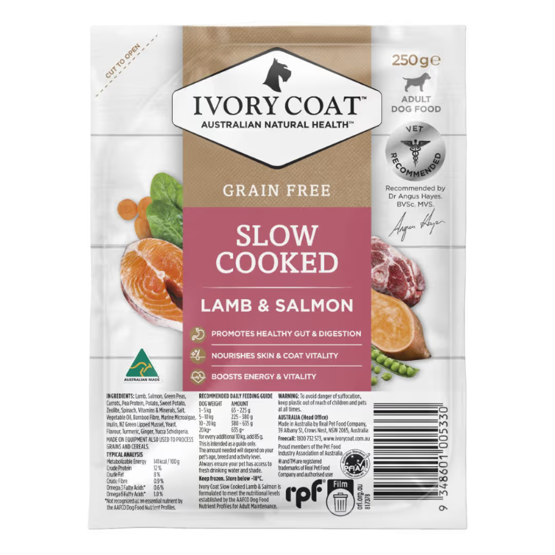 Ivory Coat Frozen Raw Dog Food Grain Free Slow Cooked Lamb & Salmon 250g x 6