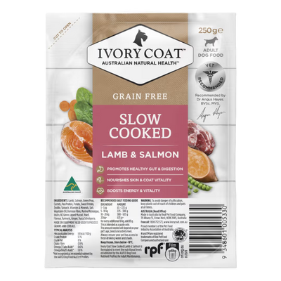 Ivory Coat Frozen Raw Dog Food Grain Free Slow Cooked Lamb & Salmon 250g x 6
