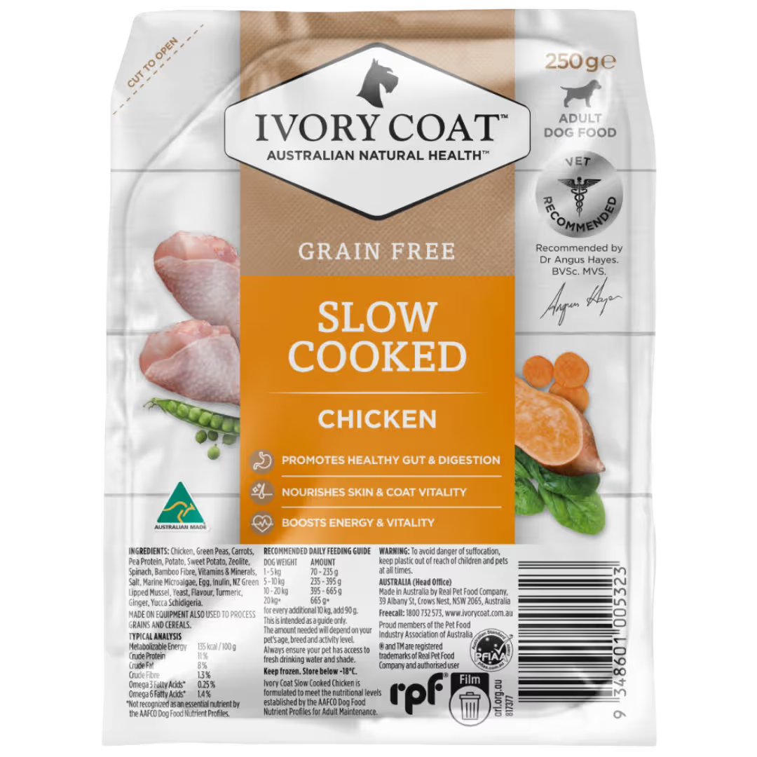Ivory Coat Frozen Raw Dog Food Grain Free Slow Cooked Chicken 250g x 6