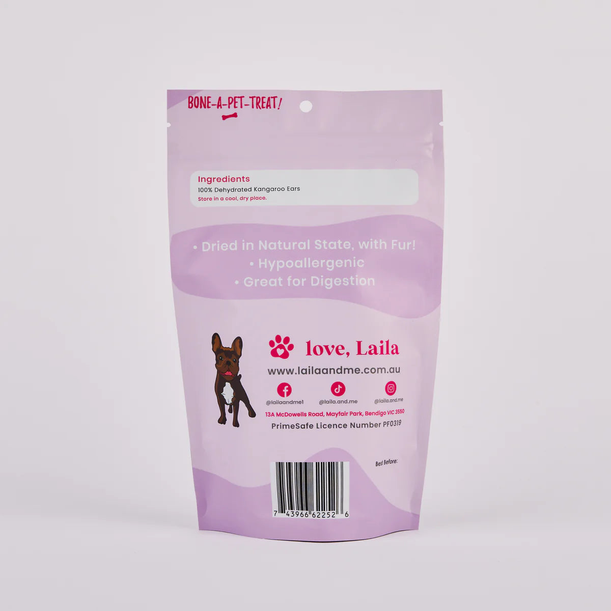 Laila and Me Dog Treat Kangaroo Ears with Fur 50g