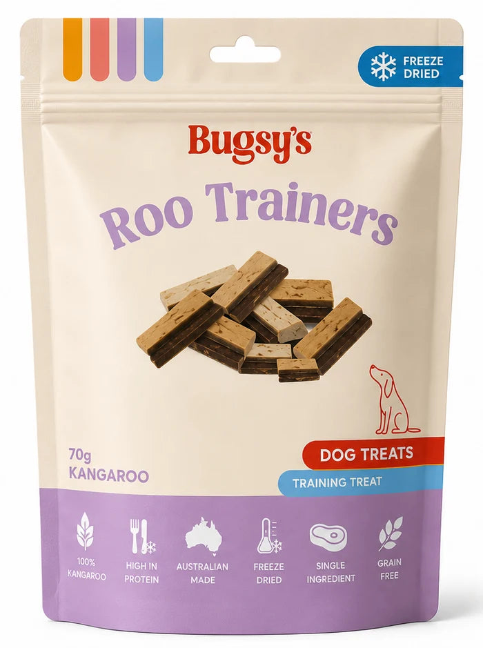 Bugsy's Freeze Dried Dog Treat - Roo Trainers 70g