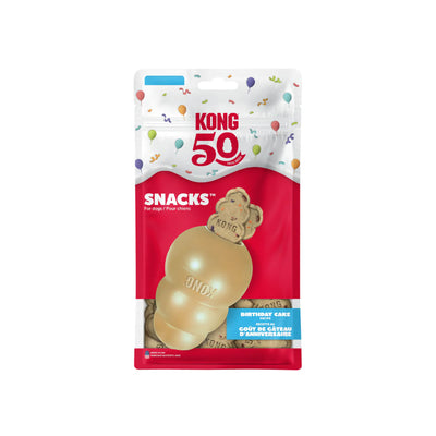 Kong 50th anniversary snacks packaging with birthday cake flavor on a white background