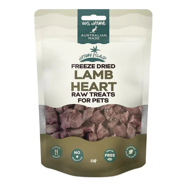 Nature Island Freeze Dried Lamb Heart Raw treats 80g for Pets