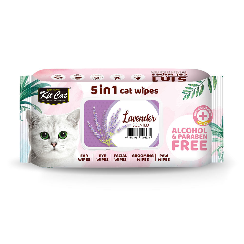 Kit Cat 5 in 1 Cat Wipes 80 Sheets - Lavender