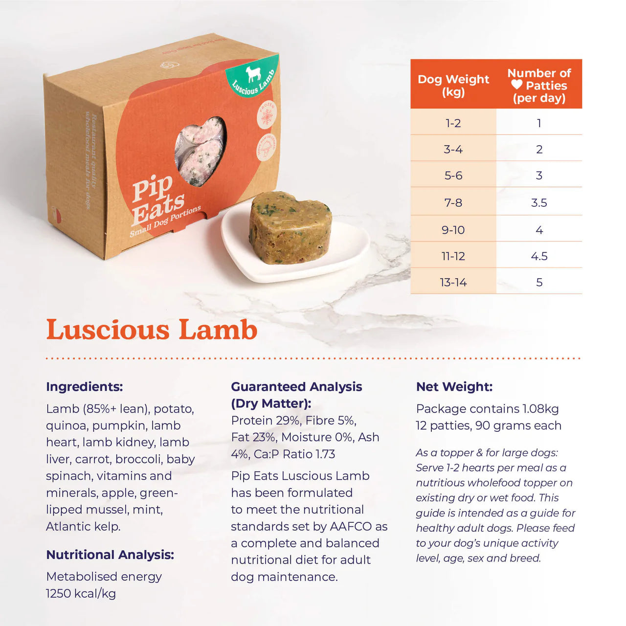 Pip Eats Frozen Raw Dog Food Luscious Lamb 90g x 12