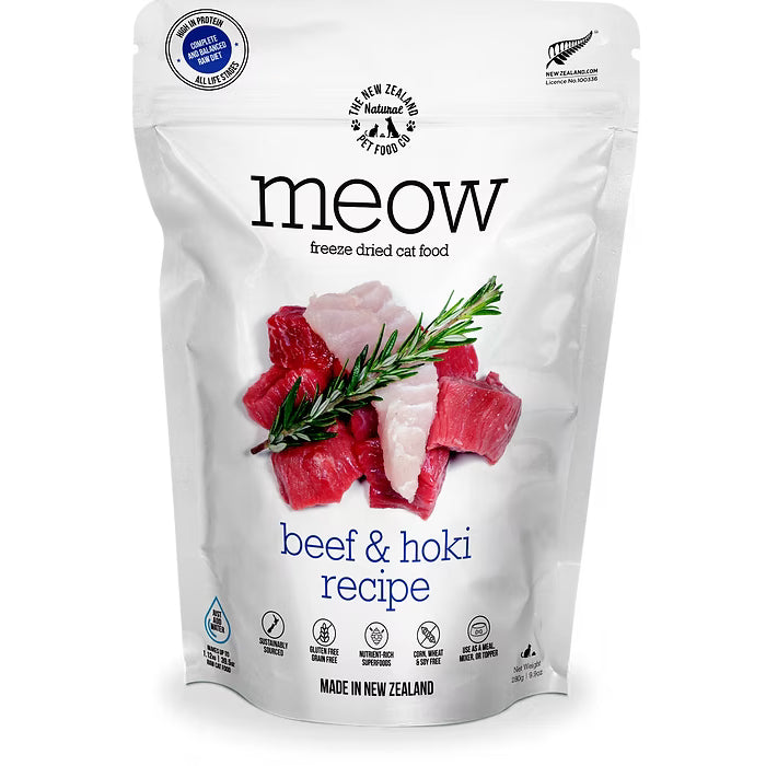 The New Zealand Natural Meow Freeze Dried Cat Food Beef and Hoki