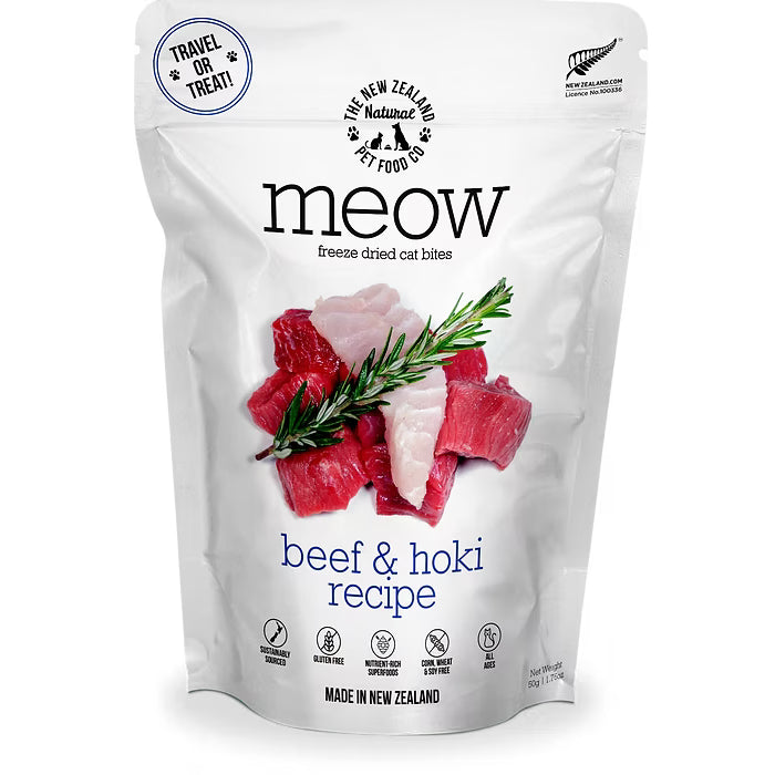 The New Zealand Natural Meow Freeze Dried Cat Food Beef and Hoki