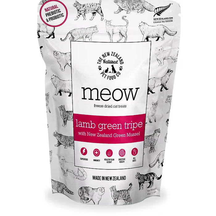 The New Zealand Natural Meow Freeze Dried Cat Treat Lamb Green Tripe 40g