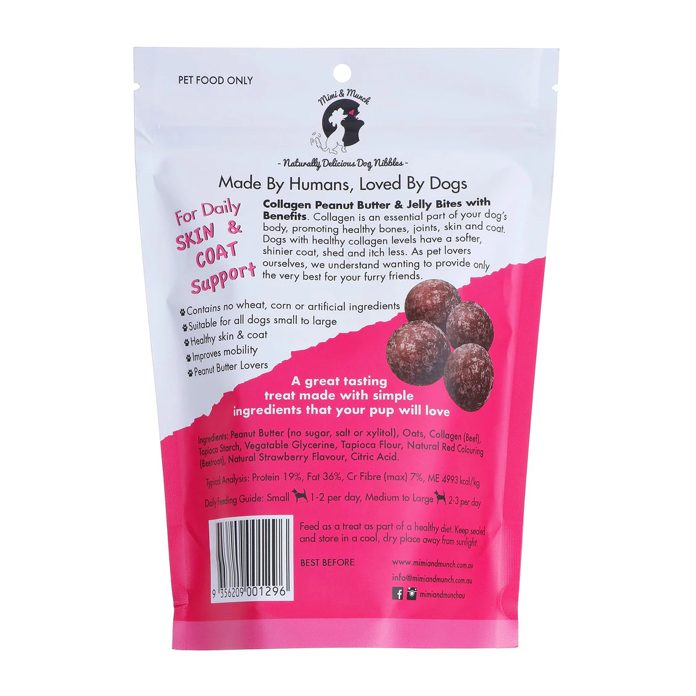 Mimi and Munch Collagen Peanut Butter And Jelly Bites Dog Treats 150g