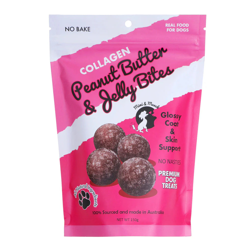 Mimi and Munch Collagen Peanut Butter And Jelly Bites Dog Treats 150g