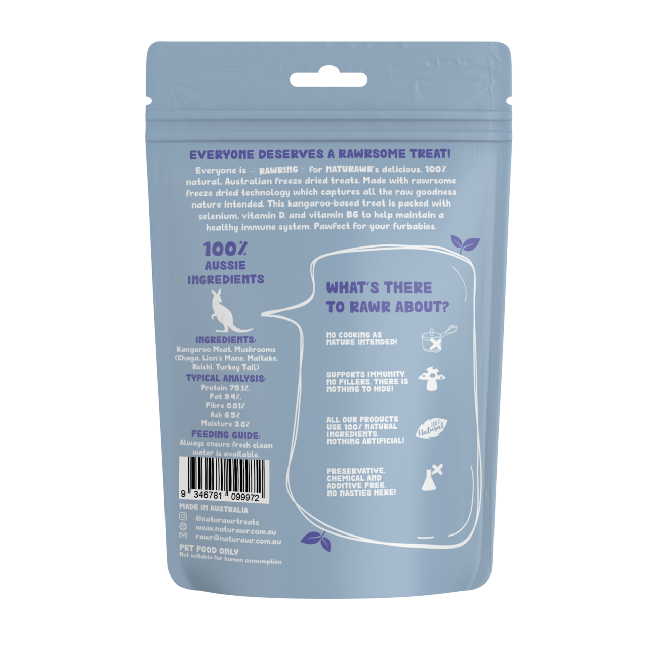 Naturawr Freeze-Dried Dog Treats Mushroom with Kangaroo 50g