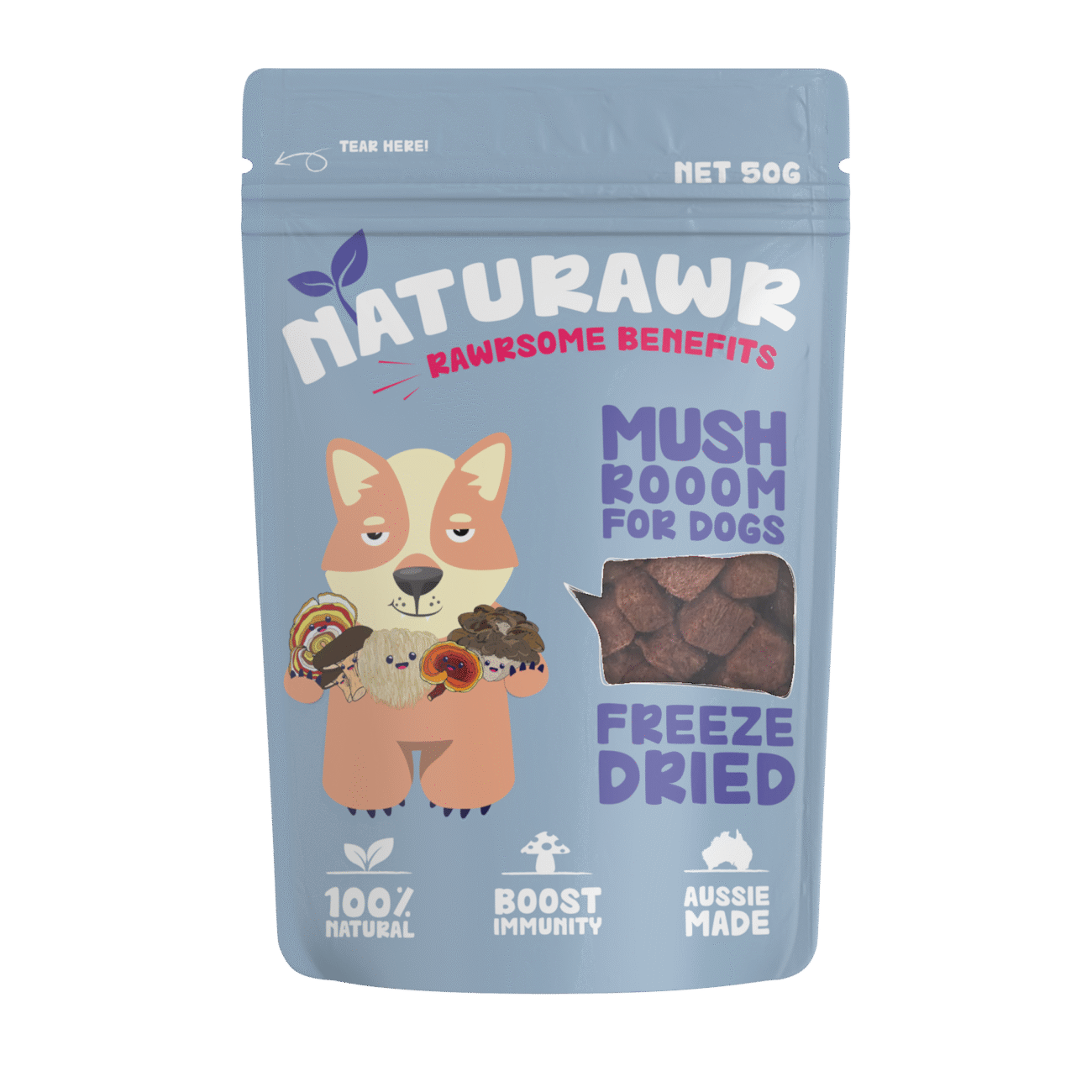 Naturawr Freeze-Dried Dog Treats Mushroom with Kangaroo 50g