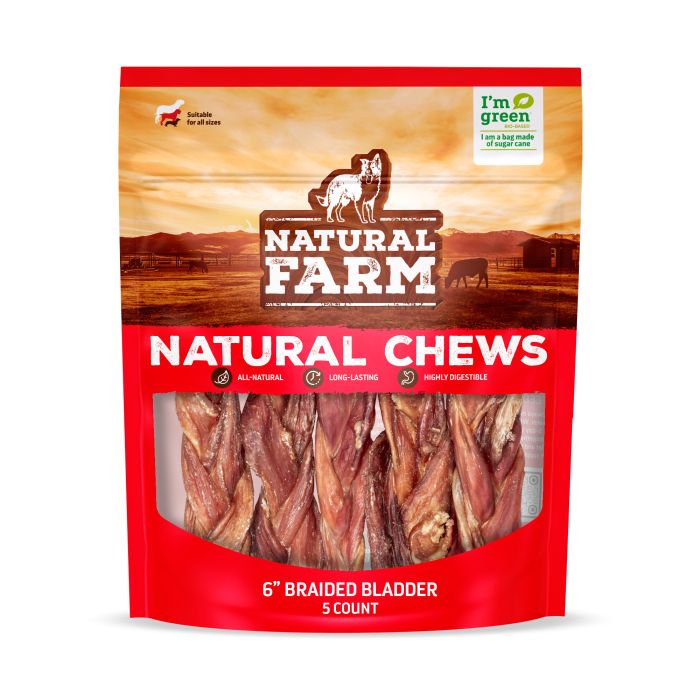 Natural Farm Dog Treat Braided Bladder Sticks 15cm 5Pack