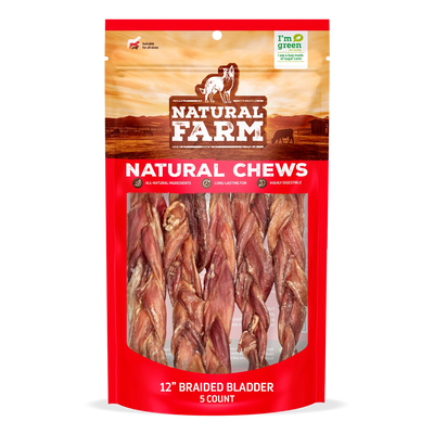 Natural Farm Dog Treat Triple Braided Bladder Sticks Large 5Pack